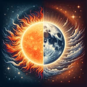 Cosmic Dance: Sun and Moon Wallpaper
