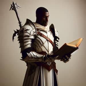 Black Male Paladin in Light Armor with Book and Glaive