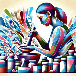 South Asian Female Pharmacist Abstract Art | Medication Preparation