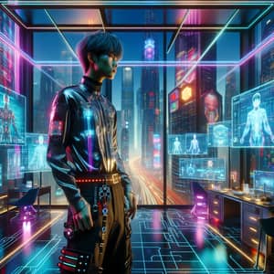 Futuristic University Student in Cyberpunk Setting