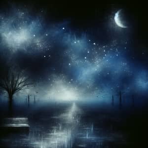 Lonely Night Abstract | Deep Blues, Blacks, Moon, Solitude