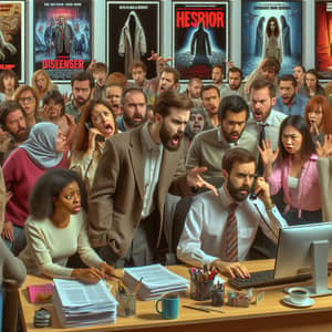Interactive Customer Service Scenes with Horror Movie Posters