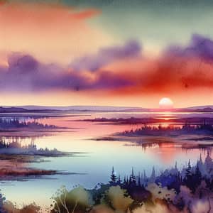 Sunset Watercolor Landscape Art