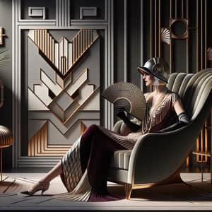 Elegant Art Deco Woman: Stylish Scene of Geometric Patterns
