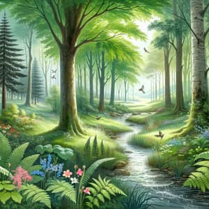 Tranquil Forest Watercolor Art