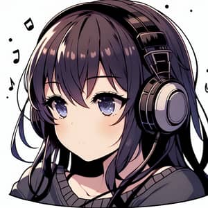 Anime Girl Listening to Music with Headphones | Portrait