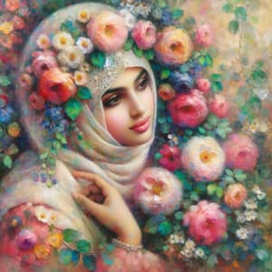 Enchanting Middle-Eastern Woman Portrait with Vibrant Flowers