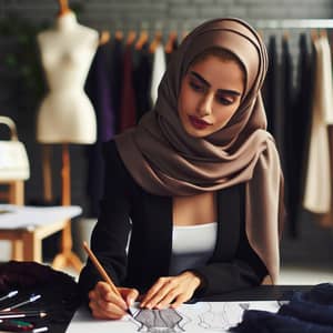 Middle-Eastern Fashion Designer Creating Latest Design