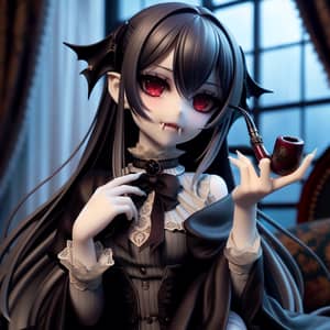 Vampire Anime Girl with Dark Hair and Red Eyes