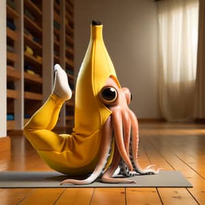 Squid in Banana Costume Practicing Yoga