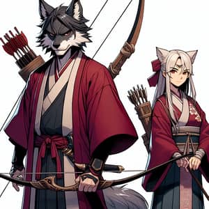 Mysterious Samurai and Priestess with Close Bond