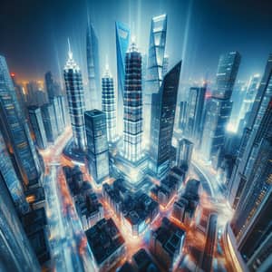 Futuristic Cityscape with Neon Skyscrapers - Grandeur Captured in Hyper-Realistic Style