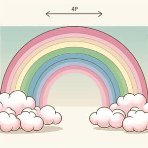 Light Green-Pink Cartoon Rainbow with Two Clouds | Charming Scene