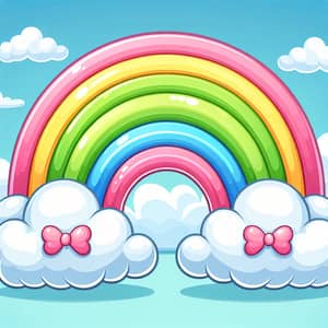 Colorful Cartoon Rainbow with Fluffy Clouds