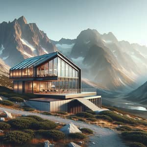 Modern-Style Glass and Metal Mountain Hut in Scenic Landscape