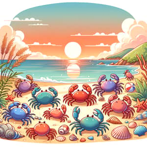 Colorful Crabs Adventure on Sandy Beach | Beautiful Sunset