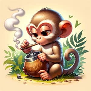 Humorous Monkey Smoking Weed | Cartoon-Like Monkey Illustration