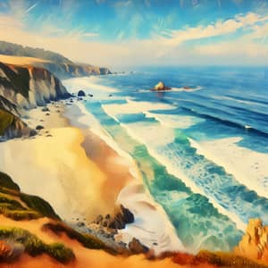 Serene Beach with Crashing Waves | Impressionist Style Painting