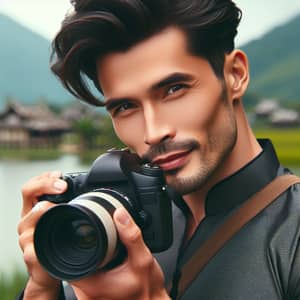Handsome Vietnamese Male Photographer Capturing Scenic Beauty