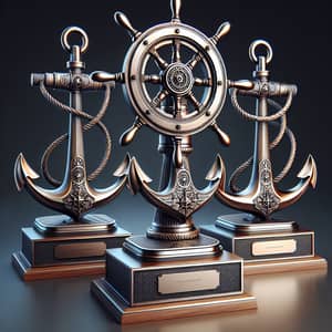 Exquisite Ship's Wheel Trophy with Anchors - Nautical Design