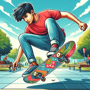Young South Asian Male Skateboarder Performing Trick