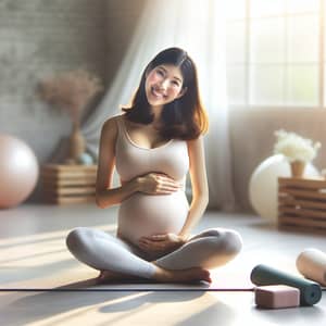 Tranquil Asian Pregnant Woman Doing Prenatal Yoga