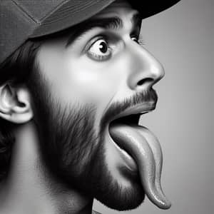 Astounded Middle-Eastern Man with Long Tongue