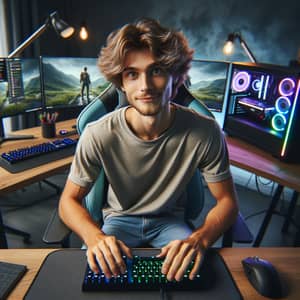 Young Adult Male Live-Streaming Video Game | Computer Setup