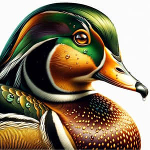 Vivid Duck Portrait with Gold and Green Feathers