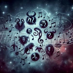 Astrology Symbols Intertwined with Musical Notes