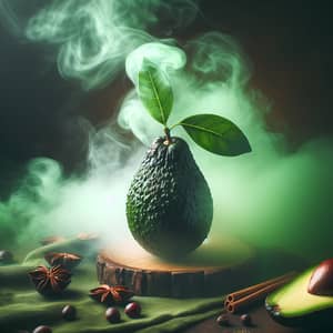 Fragrant Avocado with Green Smoke Background