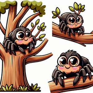 Cute Cartoon Spider in Tree | Vector Illustration