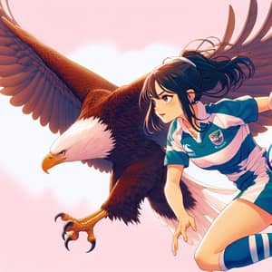 Anime Rugby Girl Player with Majestic Eagle - iPhone Wallpaper