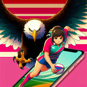 Anime Rugby Girl Player with Huge Eagle Wallpaper for iPhone