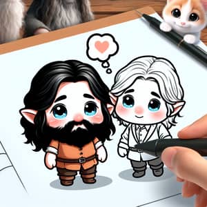 Charming White-skinned Dwarf in Love with Taller Dwarf Illustration