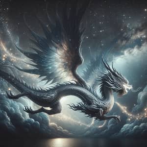 Majestic Dragon Soaring Through Starlit Sky - Birth of Dreams