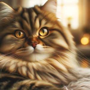 Furry Domestic Cat with Yellow Eyes | Cozy Room Setting