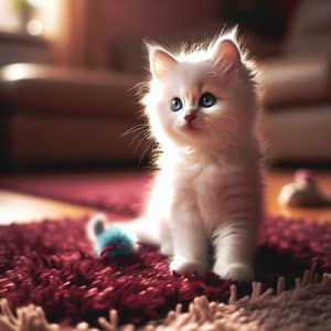 Adorable White Kitten on Burgundy Rug | Playful & Cute