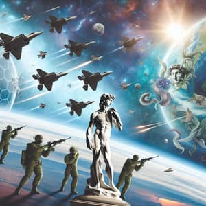 Alien Invasion: David Statue-like Being Attacked by F-35 Fighter Jets