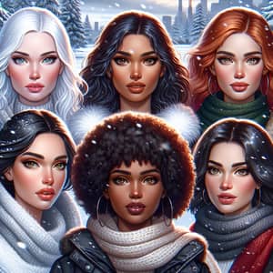 Women of Diversity in Winter Scene