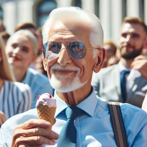 Elderly Politician Enjoying Ice Cream | Sunny Day Gathering
