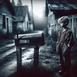 Urban Decay: Vintage Scene of Young Boy and Mailbox