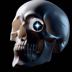 Eerie Humanoid Skull with Glowing Blue Star