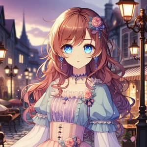 Anime-Style Character with Auburn Hair and Blue Eyes