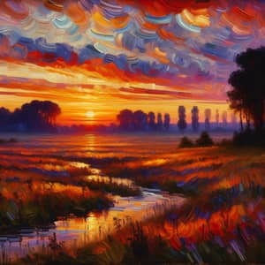 Impressionistic Sunset Landscape Painting