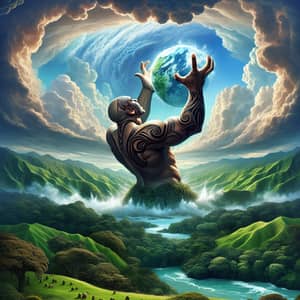 Ancient Maori God Parting Earth and Sky - Mythical Creation Scene