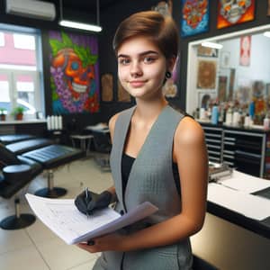 Young Slovenian Girl Administrator in Tattoo Studio