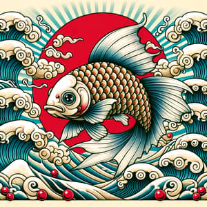 Japanese Fish with Waves in Background