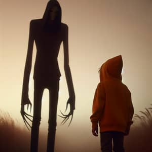 Eerie Encounter: Shadowy Figure Looming Over Boy