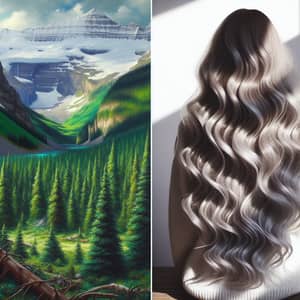 Enchanting Nature: Vibrant Green Mountains & Graceful Grey Hair
